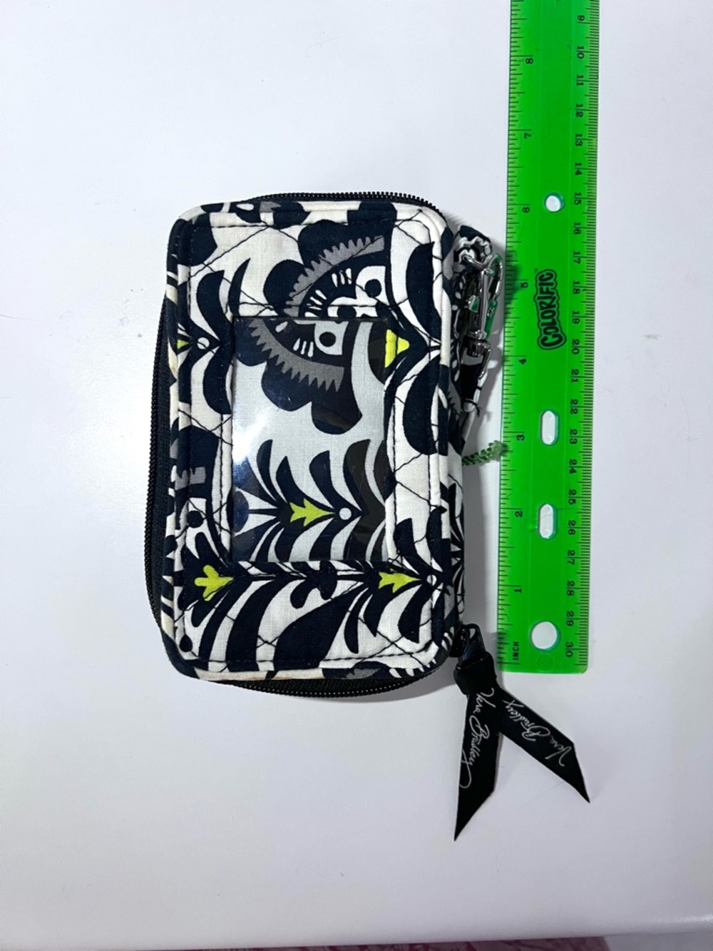 VERA BRADLEY Quilted Smartphone Wristlet ID Wallet – Black, White & Lemon-Lime - Picture 7 of 16